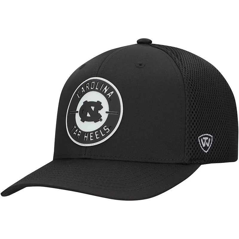 Casquette extensible noire pour homme Top of the World avec patch Abbot des Tar Heels de Caroline du Nord