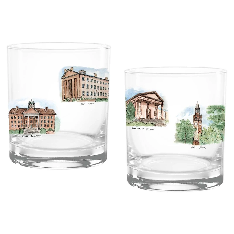 Ensemble de deux verres à whisky Laura Wilcox University Hall de 47 cl des Tar Heels de Caroline du Nord