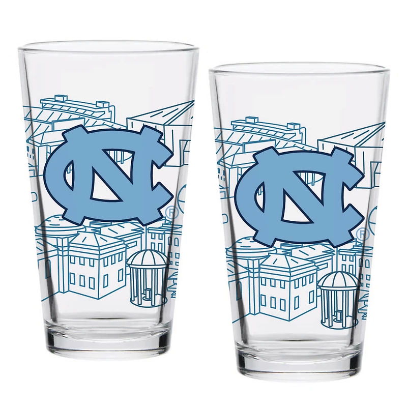 Caroline du Nord Tar Heels paquet de deux 16oz. Ensemble de verres à pinte Campus Line Art