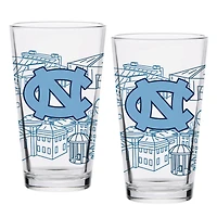 Caroline du Nord Tar Heels paquet de deux 16oz. Ensemble de verres à pinte Campus Line Art
