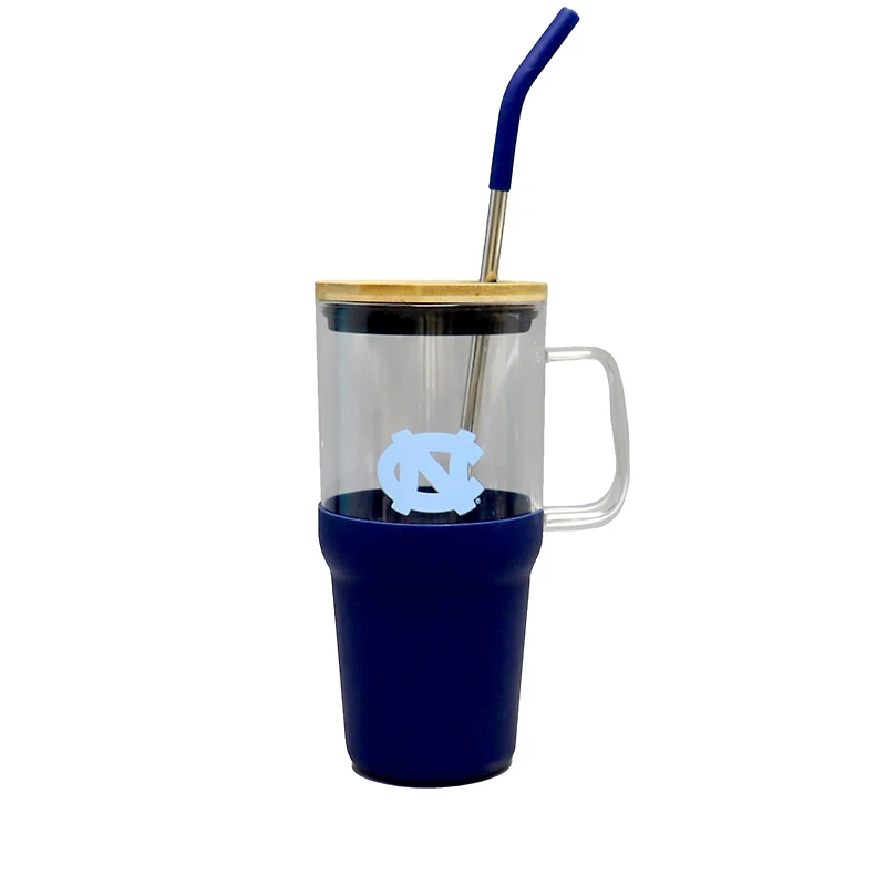 Gobelet en verre de 40 oz avec plateau à collation en silicone de The Memory Company North Carolina Tar Heels