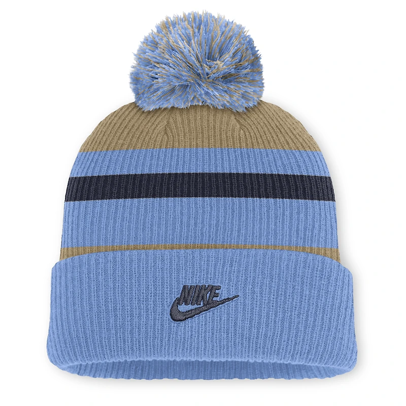 Unisex Nike  Carolina Blue/Beige North Carolina Tar Heels Legacy Striped Cuffed Knit Hat with Pom