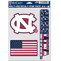 Ensemble de trois autocollants WinCraft North Carolina Tar Heels Stars & Stripes pour supporters