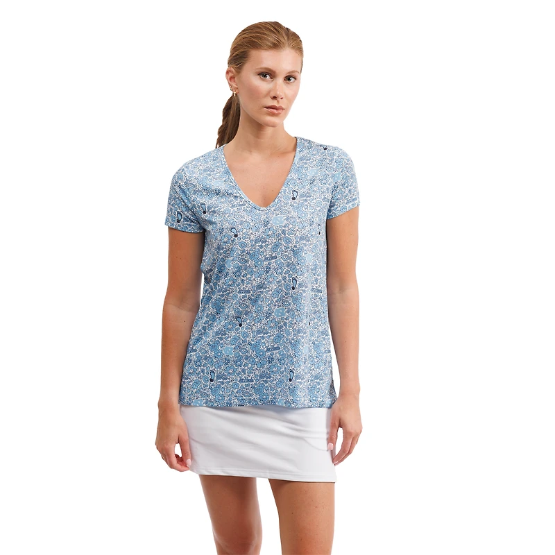 Haut à col en V fleuri Blake bleu de Caroline du Nord pour femme Smith & Quinn