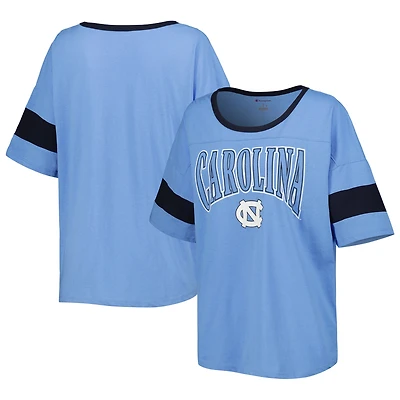 Women's Champion Carolina Blue North Carolina Tar Heels Jumbo Arch Striped Half-Sleeve T-Shirt