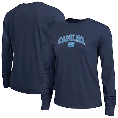 Women's Champion Navy North Carolina Tar Heels Arch Over Logo Long Sleeve T-Shirt