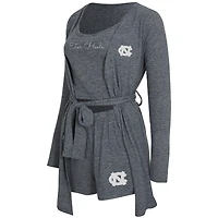 Ensemble trois pièces pour femme Concepts Sport Gray North Carolina Tar Heels Rigor, débardeur, short et peignoir