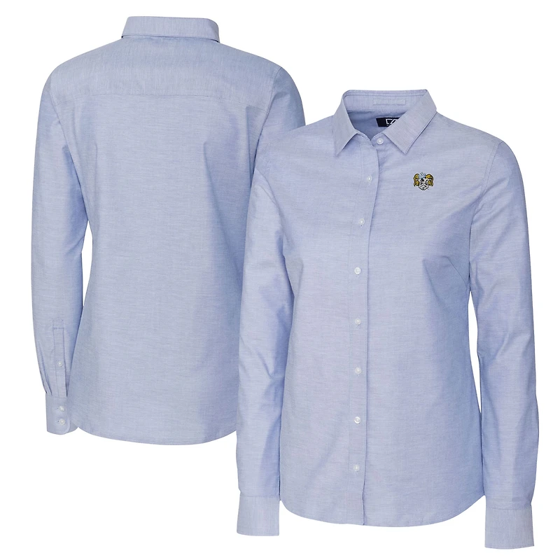 Women's Cutter & Buck  Carolina Blue North Tar Heels Vault Stretch Oxford Long Sleeve Tri-Blend Button-Up Dress Shirt