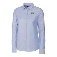 Chemise habillée boutonnée à manches longues en tissu Oxford extensible tri-blend bleu Carolina pour femme de Cutter & Buck, North Tar Heels Vault