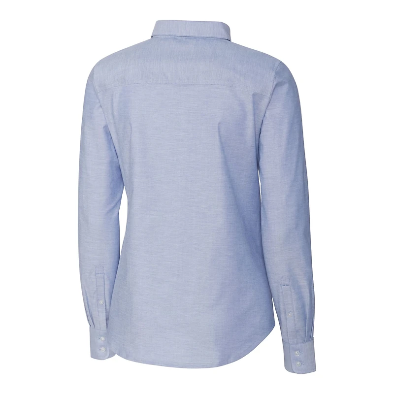 Chemise habillée boutonnée à manches longues en tissu Oxford extensible tri-blend bleu Carolina pour femme de Cutter & Buck, North Tar Heels Vault