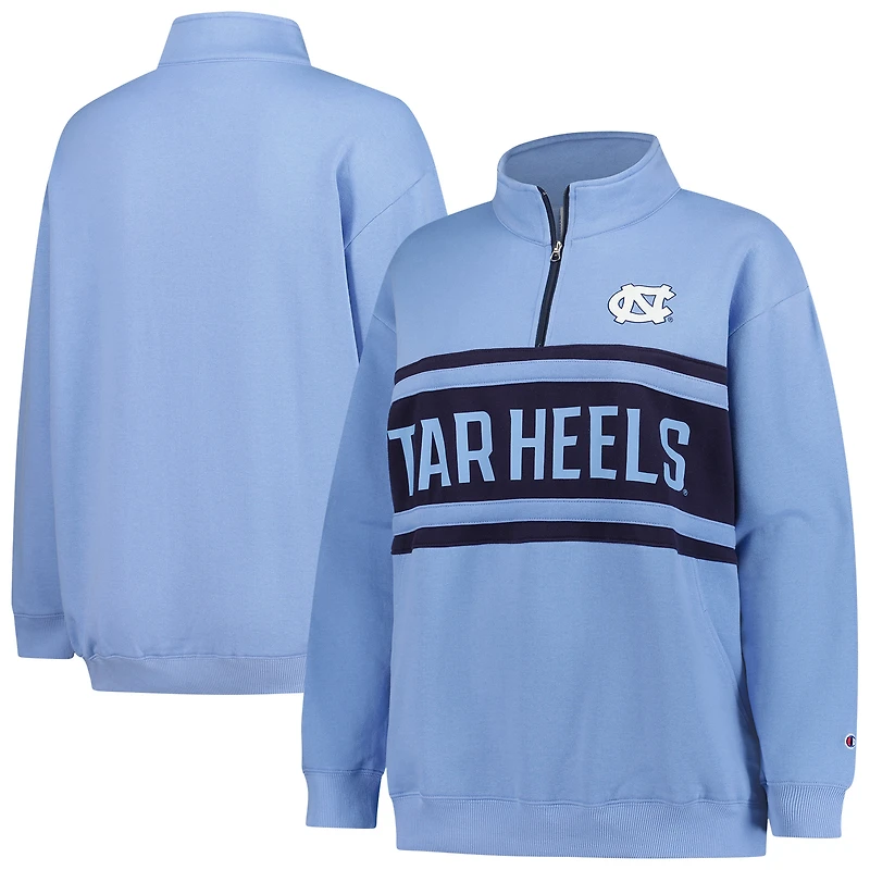 Pull zippé grande taille bleu clair/bleu marine pour femme Fanatics des Tar Heels de Caroline du Nord