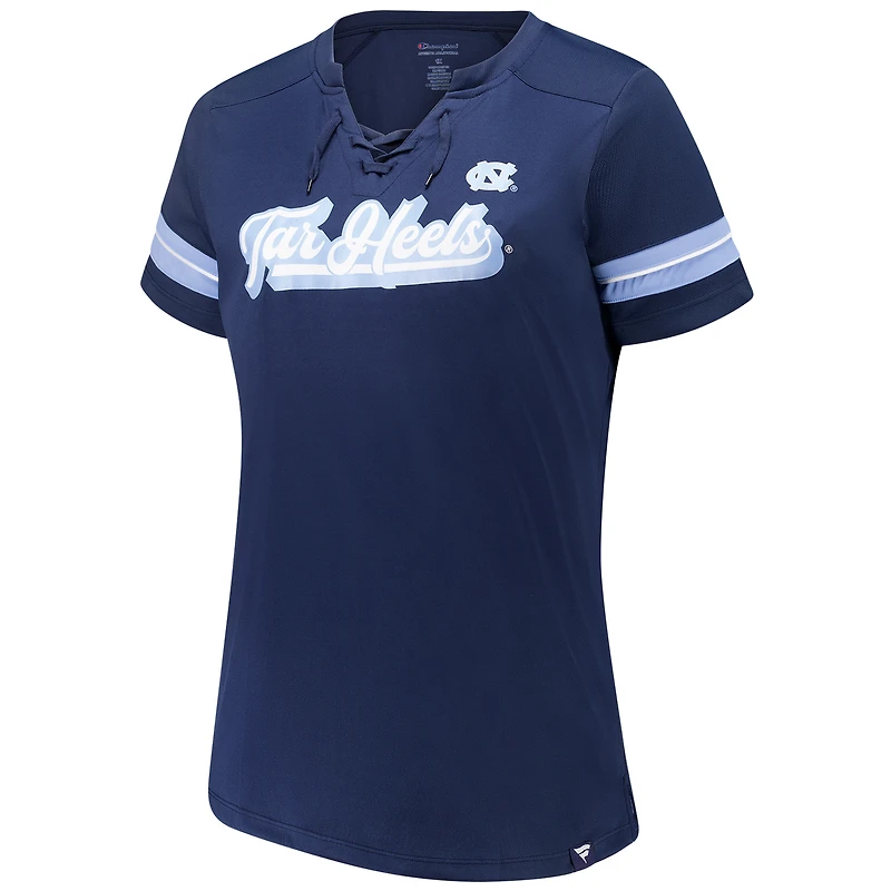 Women's Fanatics Navy North Carolina Tar Heels Plus Overtime Readiness Lace-Up T-Shirt