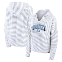 Women's Fanatics White/Gray North Carolina Tar Heels Arch Logo Striped Notch Neck Pullover Hoodie