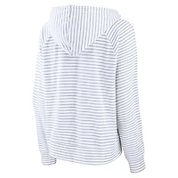 Women's Fanatics White/Gray North Carolina Tar Heels Arch Logo Striped Notch Neck Pullover Hoodie