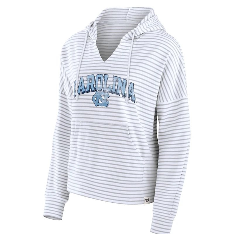 Women's Fanatics  White North Carolina Tar Heels Striped Notch Neck Pullover Hoodie