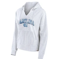 Women's Fanatics  White North Carolina Tar Heels Striped Notch Neck Pullover Hoodie