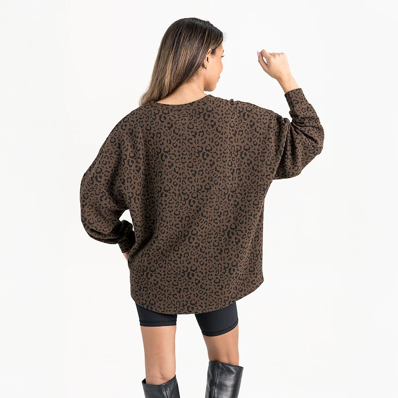 Sweat-shirt surdimensionné léopard marron Gameday Couture pour femme des Tar Heels de Caroline du Nord
