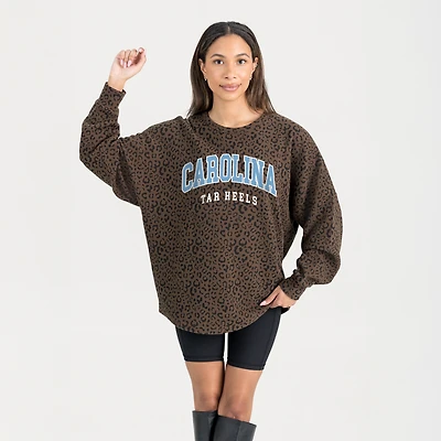 Sweat-shirt surdimensionné léopard marron Gameday Couture pour femme des Tar Heels de Caroline du Nord