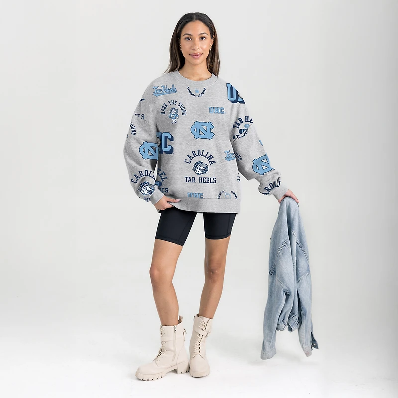 Women's Gameday Couture Gray North Carolina Tar Heels Always on Repeat Fleece Sweatshirt