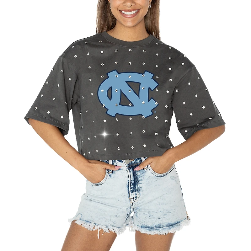 Women's Gameday Couture Gray North Carolina Tar Heels Go Time Rhinestone Crop T-Shirt
