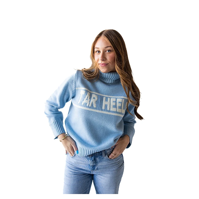 Pull à col roulé en chenille bleu Carolina Tar Heels pour femme