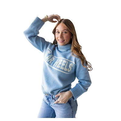Pull à col roulé en chenille bleu Carolina Tar Heels pour femme