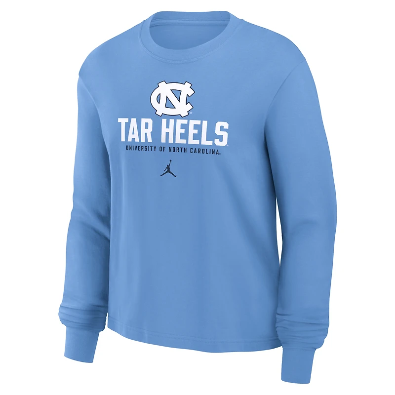T-shirt carré à manches longues Jordan Brand Carolina Blue North Tar Heels Primetime University pour femme
