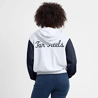 Women's Jordan Brand White North Carolina Tar Heels Cropped Color-Block Script Full-Zip Hoodie