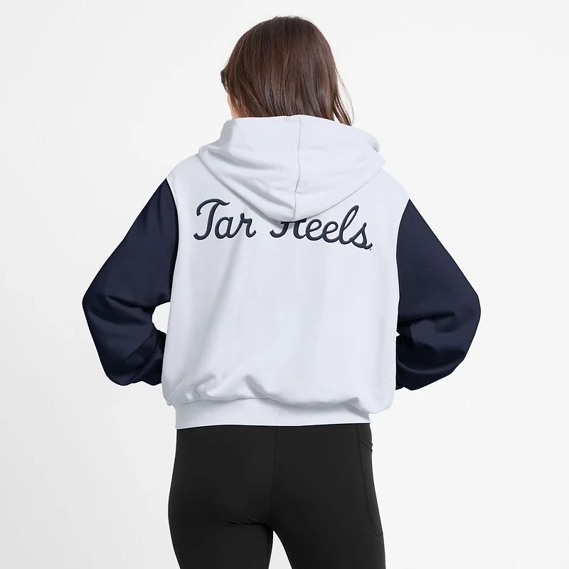 Women's Jordan Brand White North Carolina Tar Heels Cropped Color-Block Script Full-Zip Hoodie