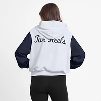 Women's Jordan Brand White North Carolina Tar Heels Cropped Color-Block Script Full-Zip Hoodie
