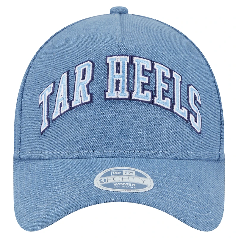 Casquette ajustable New Era en denim pour femme, modèle A-Frame 9FORTY, des Tar Heels de Caroline du Nord