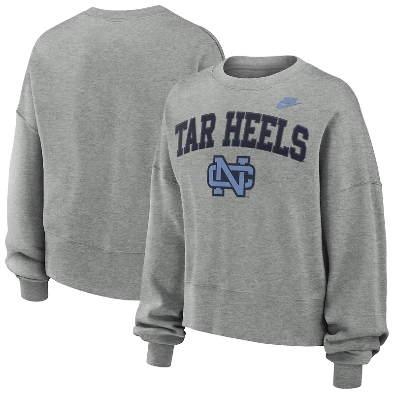 Sweat-shirt Nike gris chiné pour femme des Tar Heels de Caroline du Nord, coupe oversize, classique et archéologique