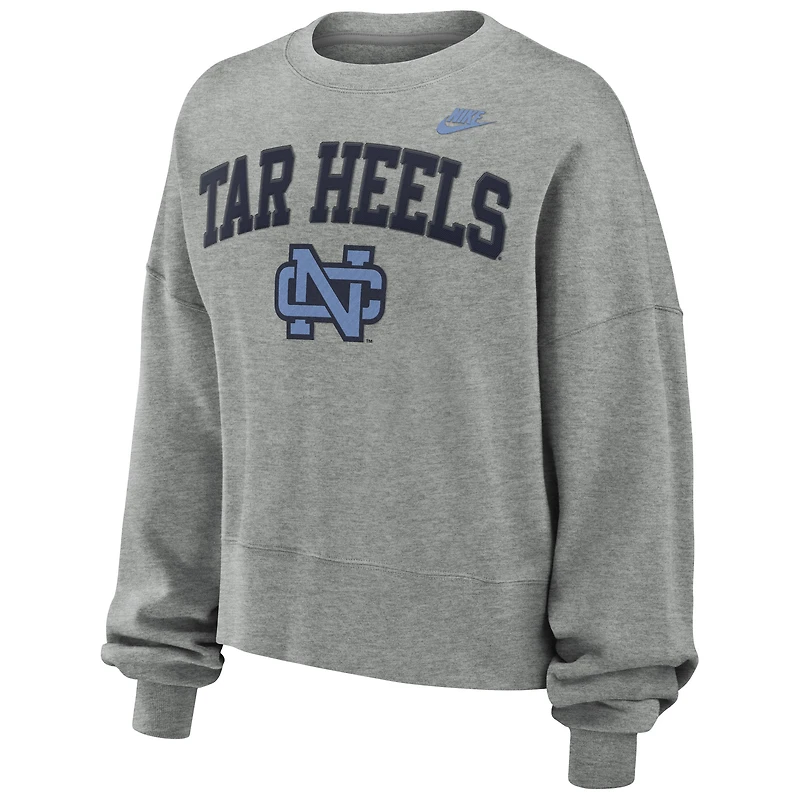 Sweat-shirt Nike gris chiné pour femme, style oversize, classique, des Tar Heels de Caroline du Nord