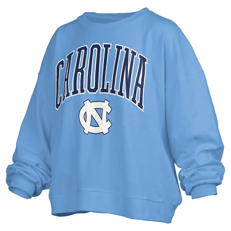 Women's Pressbox Navy North Carolina Tar Heels Janise Arch Over Logo Waist Length Oversized Pullover Sweatshirt