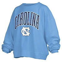 Women's Pressbox Navy North Carolina Tar Heels Janise Arch Over Logo Waist Length Oversized Pullover Sweatshirt