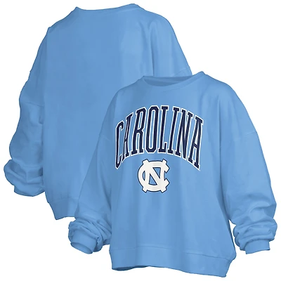 Women's Pressbox Navy North Carolina Tar Heels Janise Arch Over Logo Waist Length Oversized Pullover Sweatshirt