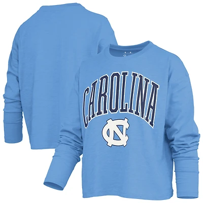 Women's Pressbox Navy North Carolina Tar Heels Motley Boxy Waist-Length Long Sleeve T-Shirt