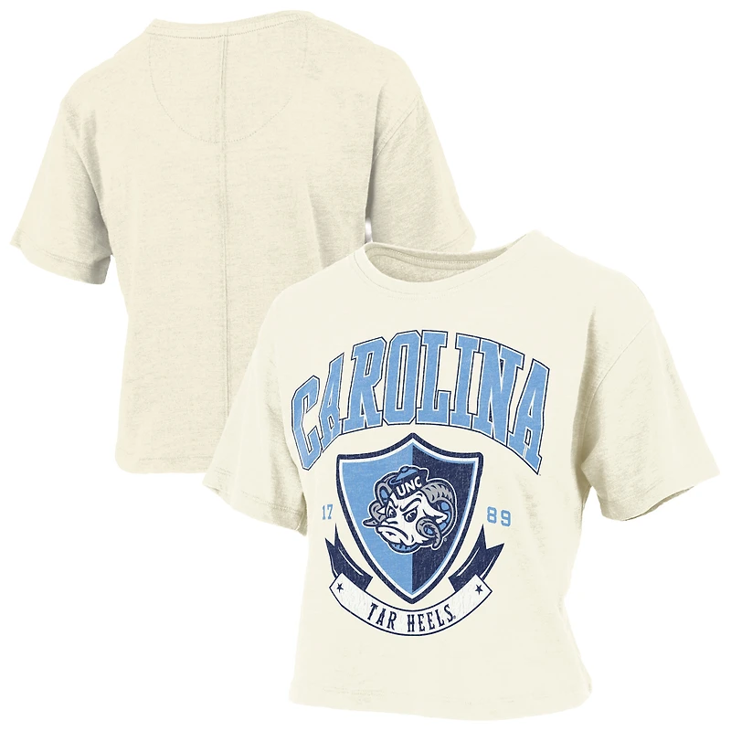Women's Pressbox Cream North Carolina Tar Heels Buckler Vintage Cropped T-Shirt