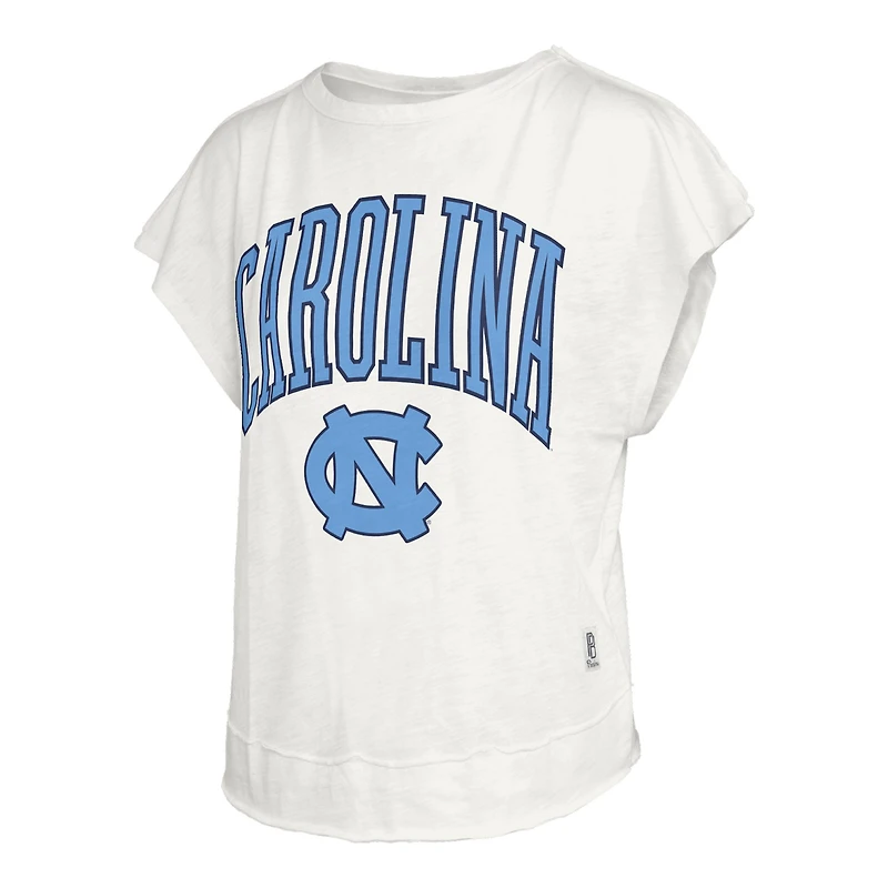 T-shirt Pressbox Cream pour femmes, North Carolina Tar Heels, Nelson Movement, dos ouvert, en jersey flammé.