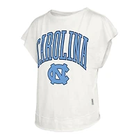 T-shirt Pressbox Cream pour femmes, North Carolina Tar Heels, Nelson Movement, dos ouvert, en jersey flammé.