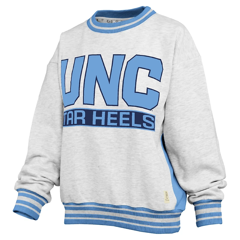 Women's Pressbox Heather Gray/Carolina Blue North Carolina Tar Heels Endzone Crewneck Sweatshirt