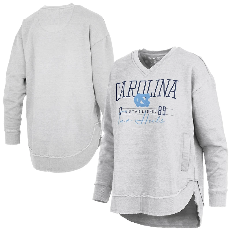 Sweat-shirt poncho à col en V Marcus East Hall des Tar Heels de Caroline du Nord, gris chiné, Pressbox pour femmes