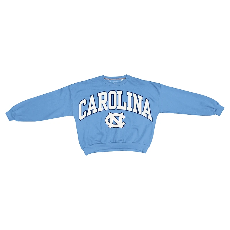 Sweat-shirt oversize Janice bleu clair pour femme, modèle Pressbox, à manches courtes, aux couleurs des Tar Heels de Caroline du Nord.