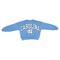 Sweat-shirt oversize Janice bleu clair pour femme, modèle Pressbox, à manches courtes, aux couleurs des Tar Heels de Caroline du Nord.