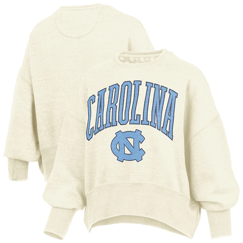 Women's Pressbox Natural North Carolina Tar Heels Oversized Waist-Length Crewneck Sweatshirt