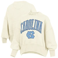 Women's Pressbox Natural North Carolina Tar Heels Oversized Waist-Length Crewneck Sweatshirt