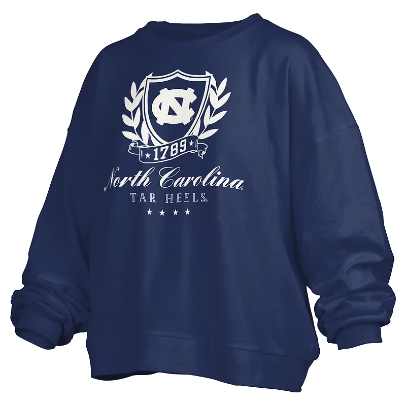 Women's Pressbox Navy North Carolina Tar Heels Big Aug Script Janice Oversized Pullover Sweatshirt