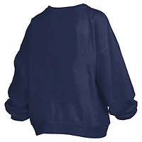 Women's Pressbox Navy North Carolina Tar Heels Big Aug Script Janice Oversized Pullover Sweatshirt