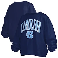 Women's Pressbox Navy North Carolina Tar Heels Janise Arch Over Logo Waist Length Oversized Pullover Sweatshirt