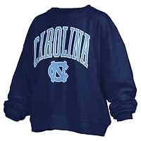 Women's Pressbox Navy North Carolina Tar Heels Janise Arch Over Logo Waist Length Oversized Pullover Sweatshirt